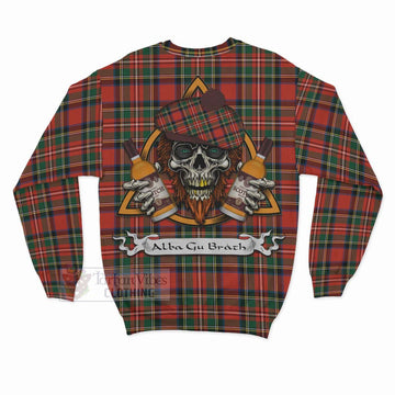 Lyle Tartan Sweatshirt with Family Crest and Bearded Skull Holding Bottles of Whiskey - Tartan Vibes Clothing