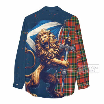 Lyle Tartan Family Crest Women's Casual Shirt with Scottish Majestic Lion - Tartan Vibes Clothing