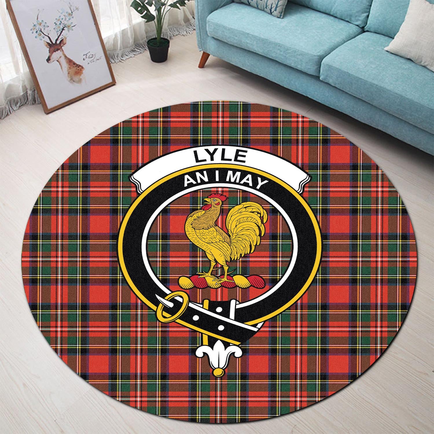 Lyle Tartan Round Rug with Family Crest - Tartan Vibes Clothing