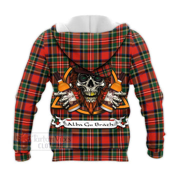 Lyle Tartan Knitted Hoodie with Family Crest and Bearded Skull Holding Bottles of Whiskey - Tartan Vibes Clothing