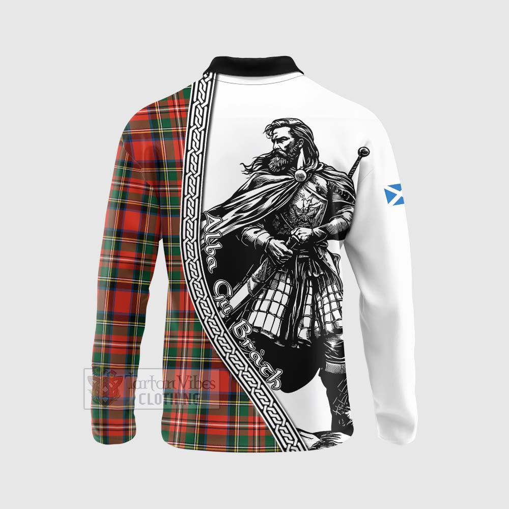 Lyle Tartan Clan Crest Long Sleeve Polo Shirt with Highlander Warrior Celtic Style - Tartan Vibes Clothing