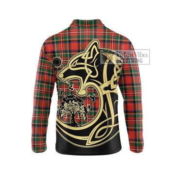 Lyle Tartan Long Sleeve Polo Shirt with Family Crest Celtic Wolf Style - Tartan Vibes Clothing
