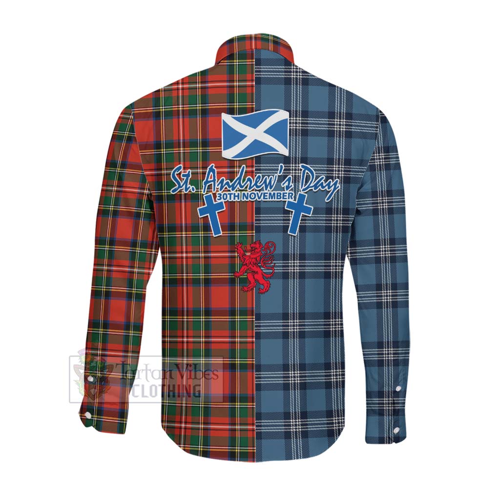 Lyle Tartan Long Sleeve Button Shirt Happy St. Andrew's Day Half Tartan Style Men's Shirt - Tartan Vibes Clothing