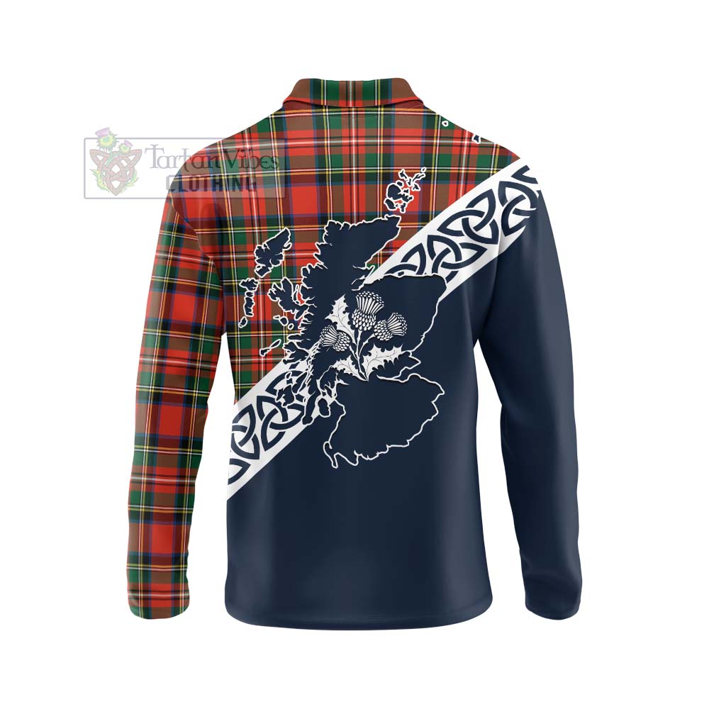 Lyle Tartan Long Sleeve Polo Shirt Featuring Thistle and Scotland Map - Tartan Vibes Clothing