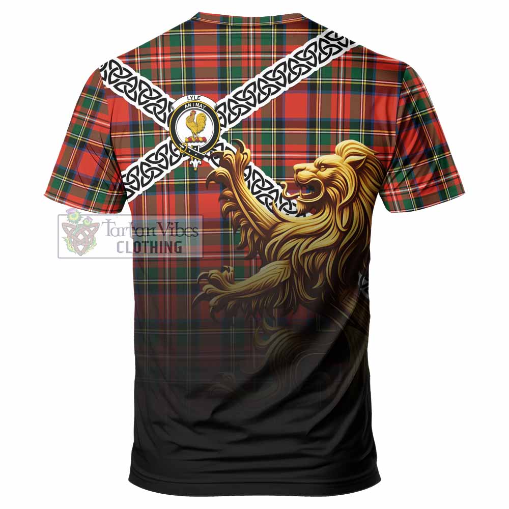 Lyle Crest Tartan T-Shirt with Golden Lion Emblem Celtic Style - Tartan Vibes Clothing