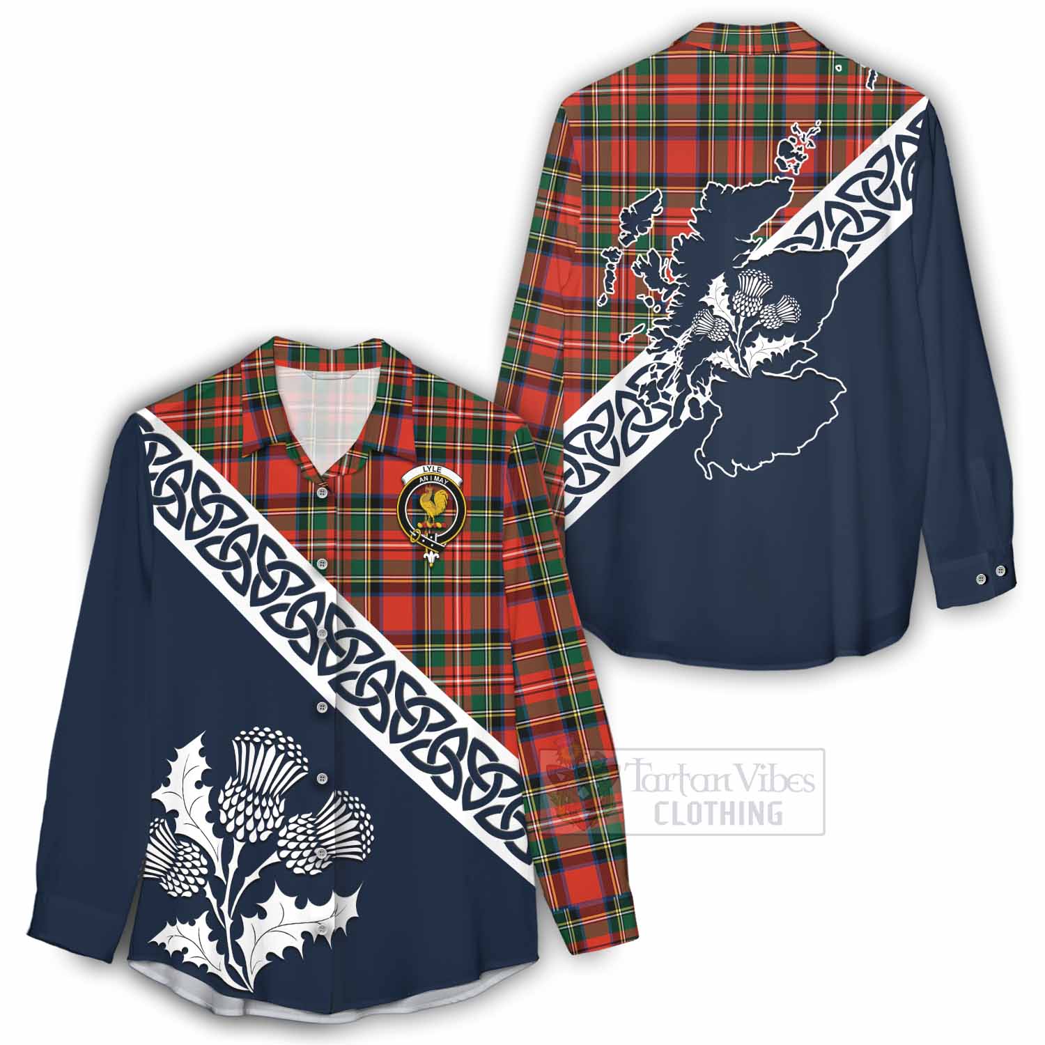 Lyle Tartan Women's Casual Shirt Featuring Thistle and Scotland Map - Tartan Vibes Clothing
