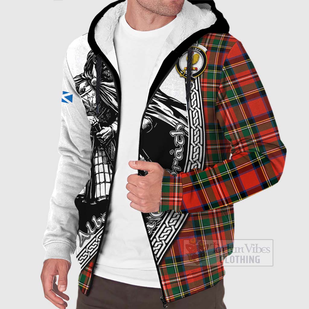 Lyle Tartan Clan Crest Sherpa Hoodie with Highlander Warrior Celtic Style Unisex - Tartan Vibes Clothing