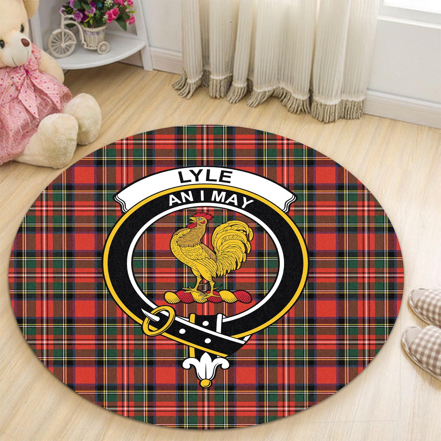 Lyle Tartan Round Rug with Family Crest - Tartan Vibes Clothing