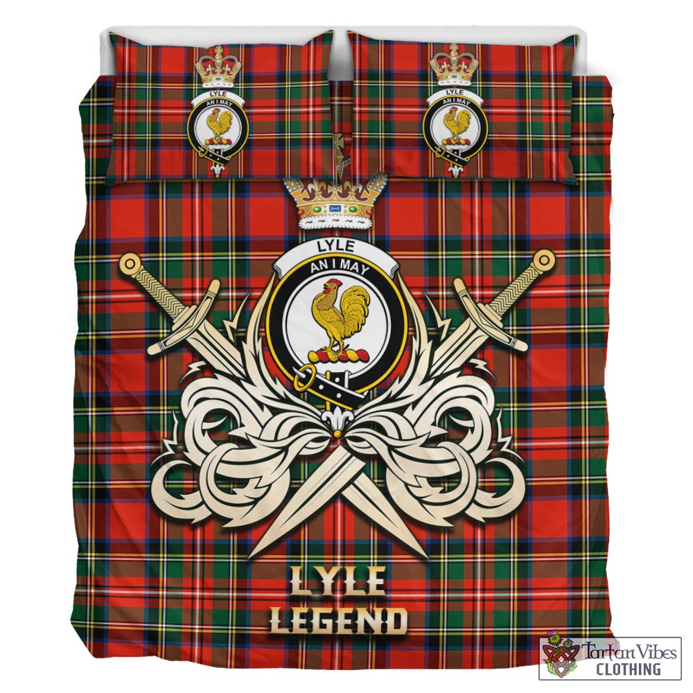Tartan Vibes Clothing Lyle Tartan Bedding Set with Clan Crest and the Golden Sword of Courageous Legacy