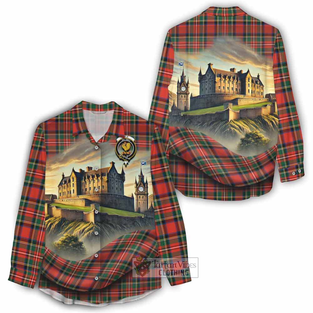 Lyle Tartan Family Crest Women's Casual Shirt with Scottish Ancient Castle Style - Tartan Vibes Clothing