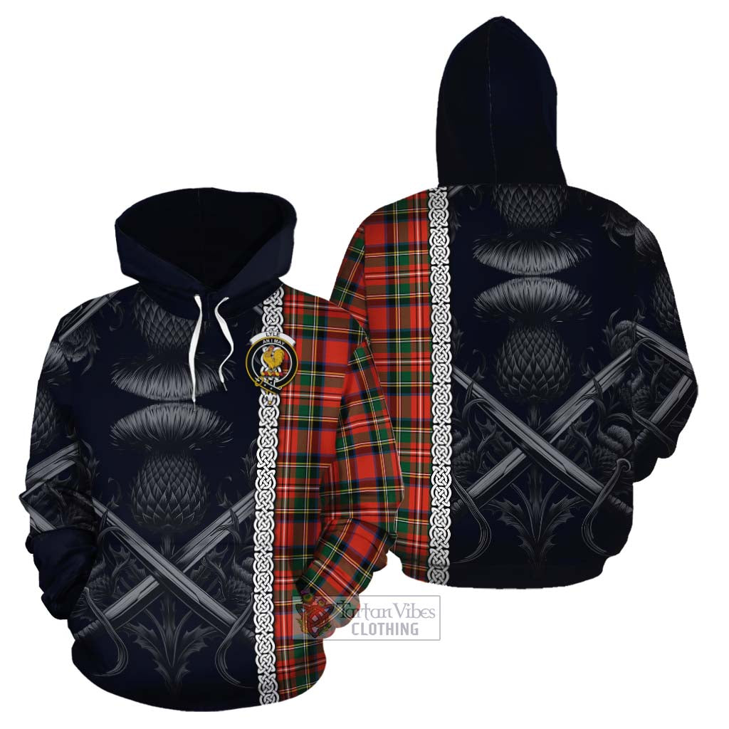 Lyle Tartan Cotton Hoodie with Family Crest Cross Sword Thistle Celtic Vibes - Tartan Vibes Clothing
