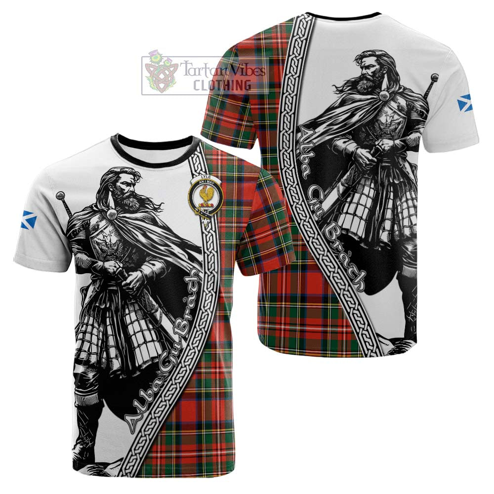 Lyle Tartan Clan Crest Cotton T-shirt with Highlander Warrior Celtic Style - Tartan Vibes Clothing