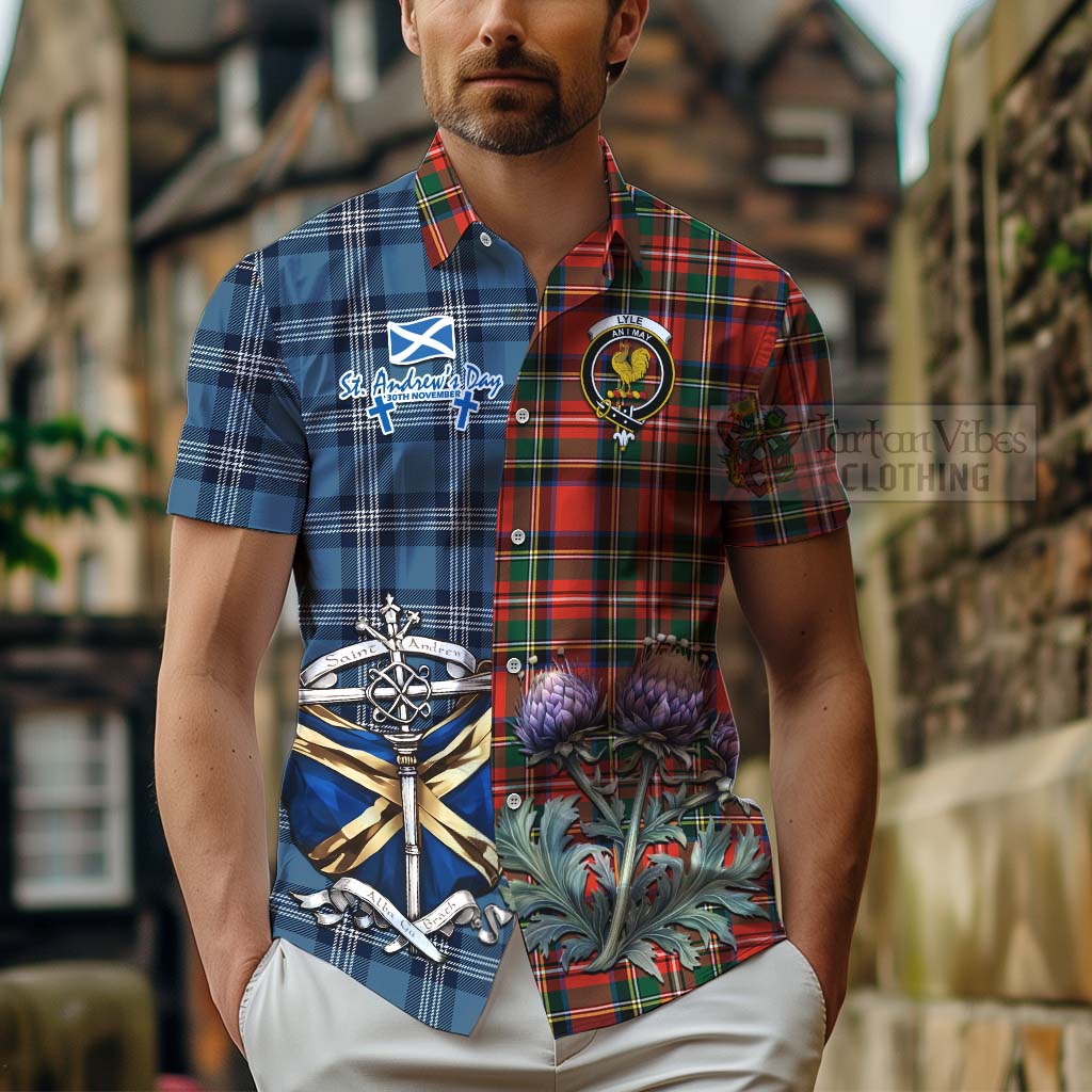 Lyle Tartan Hawaiian Shirt Happy St. Andrew's Day Half Tartan Style - Tartan Vibes Clothing