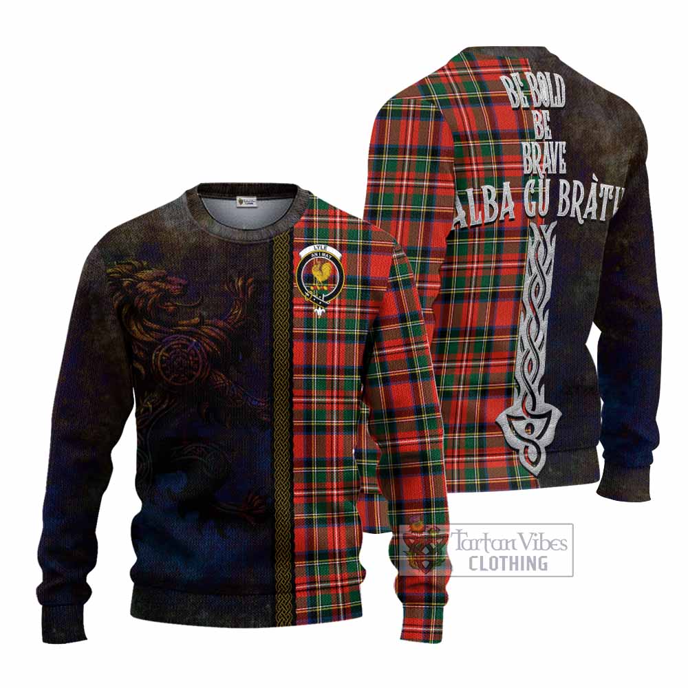 Lyle Tartan Family Crest Knitted Sweater Alba Gu Brath Be Brave Lion Ancient Style - Tartan Vibes Clothing