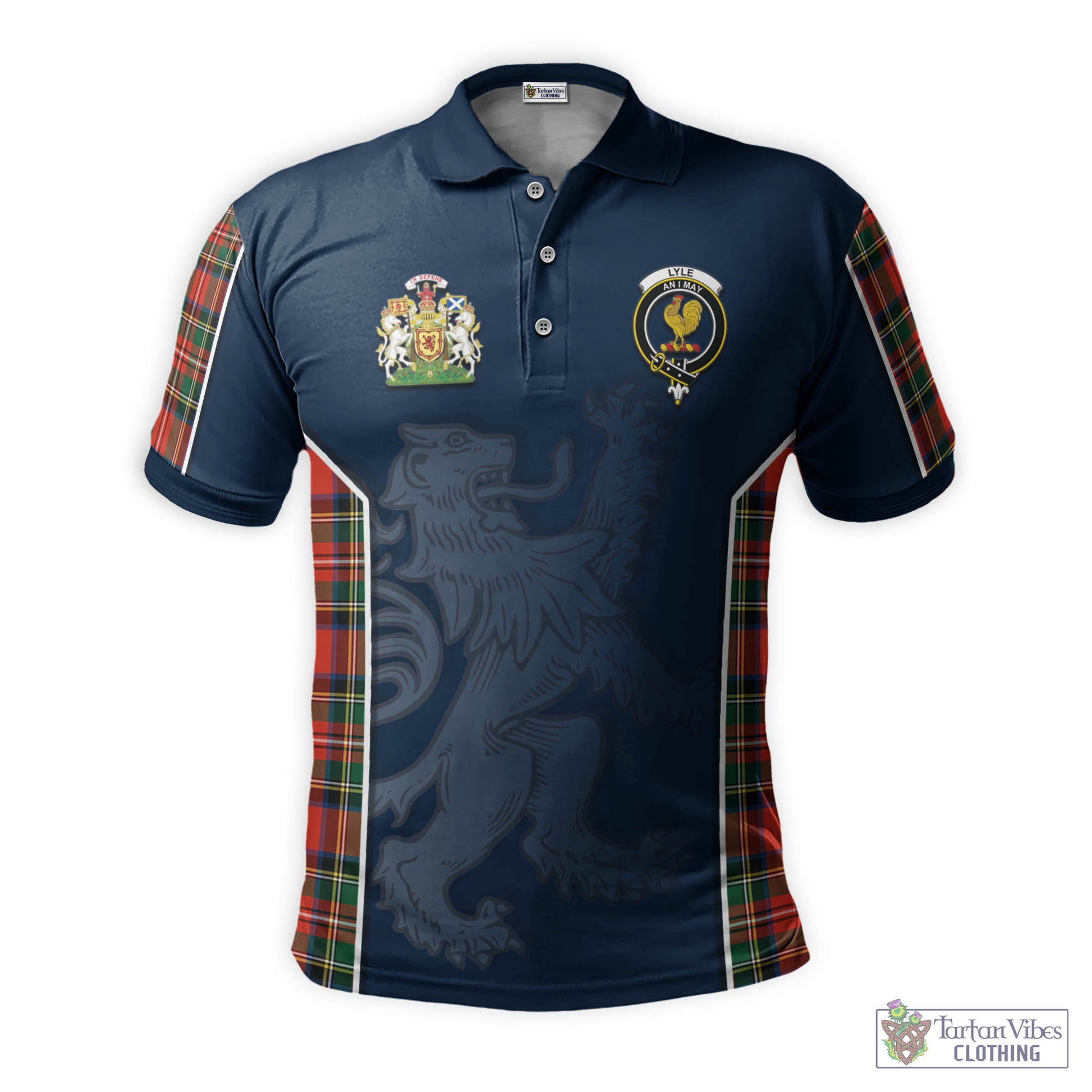 Tartan Vibes Clothing Lyle Tartan Men's Polo Shirt with Family Crest and Lion Rampant Vibes Sport Style