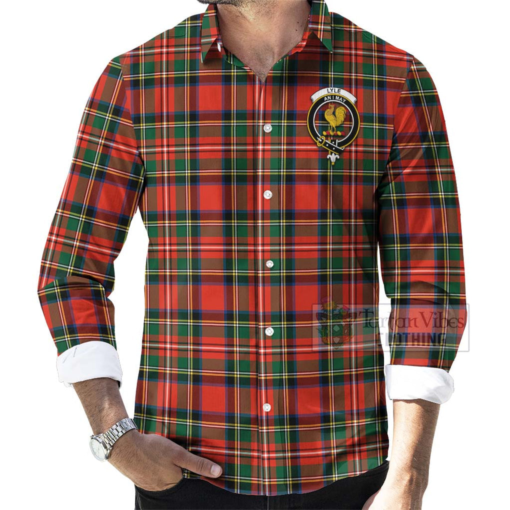 Lyle Tartan Long Sleeve Button Shirt with Family Crest Celtic Skull Style - Tartan Vibes Clothing