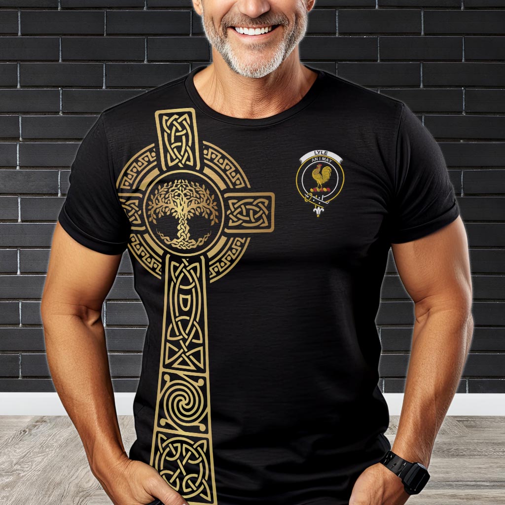 Lyle Clan Mens T-Shirt with Golden Celtic Tree Of Life - Tartanvibesclothing