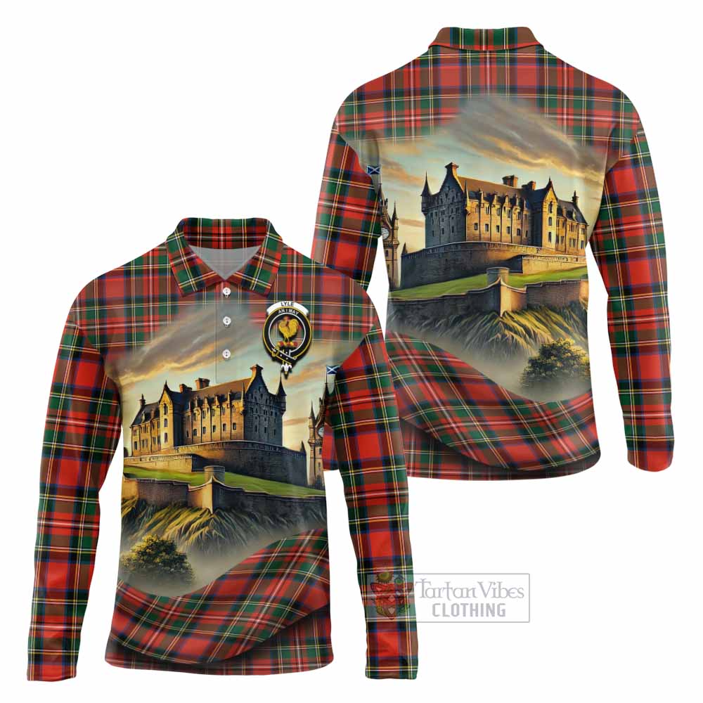 Lyle Tartan Family Crest Long Sleeve Polo Shirt with Scottish Ancient Castle Style - Tartan Vibes Clothing
