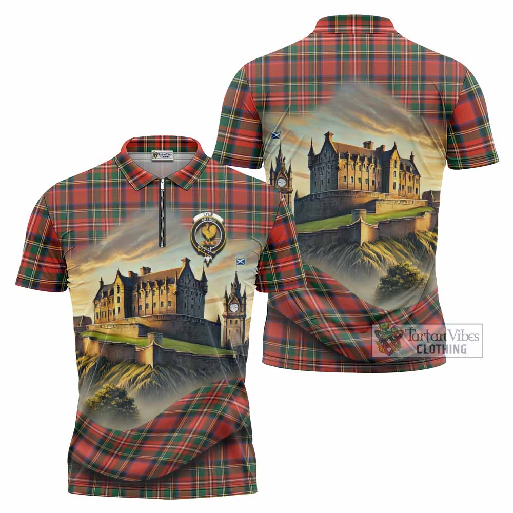 Lyle Tartan Family Crest Zipper Polo Shirt with Scottish Ancient Castle Style - Tartan Vibes Clothing
