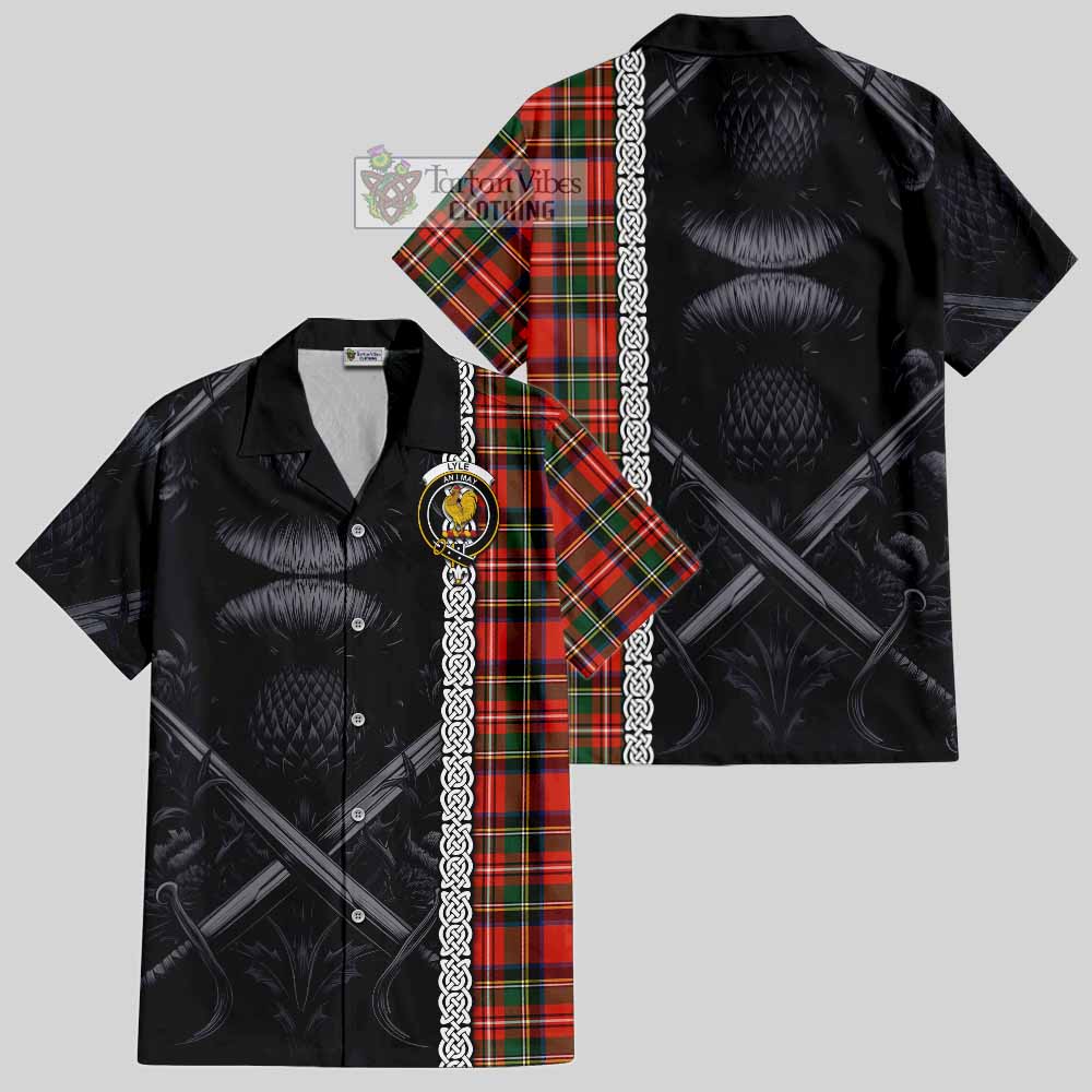 Lyle Tartan Hawaiian Shirt with Family Crest Cross Sword Thistle Celtic Vibes - Tartan Vibes Clothing