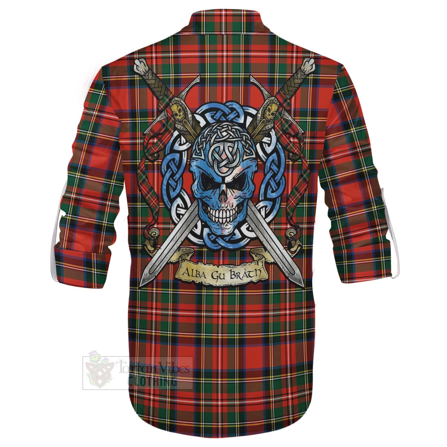 Lyle Tartan Ghillie Kilt Shirt with Family Crest Celtic Skull Style - Tartan Vibes Clothing