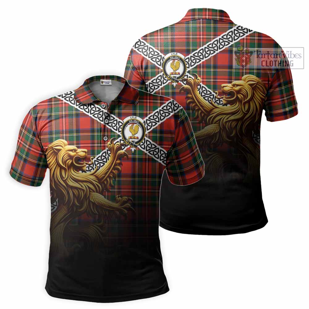 Lyle Crest Tartan Polo Shirt with Golden Lion Emblem Celtic Style - Tartan Vibes Clothing