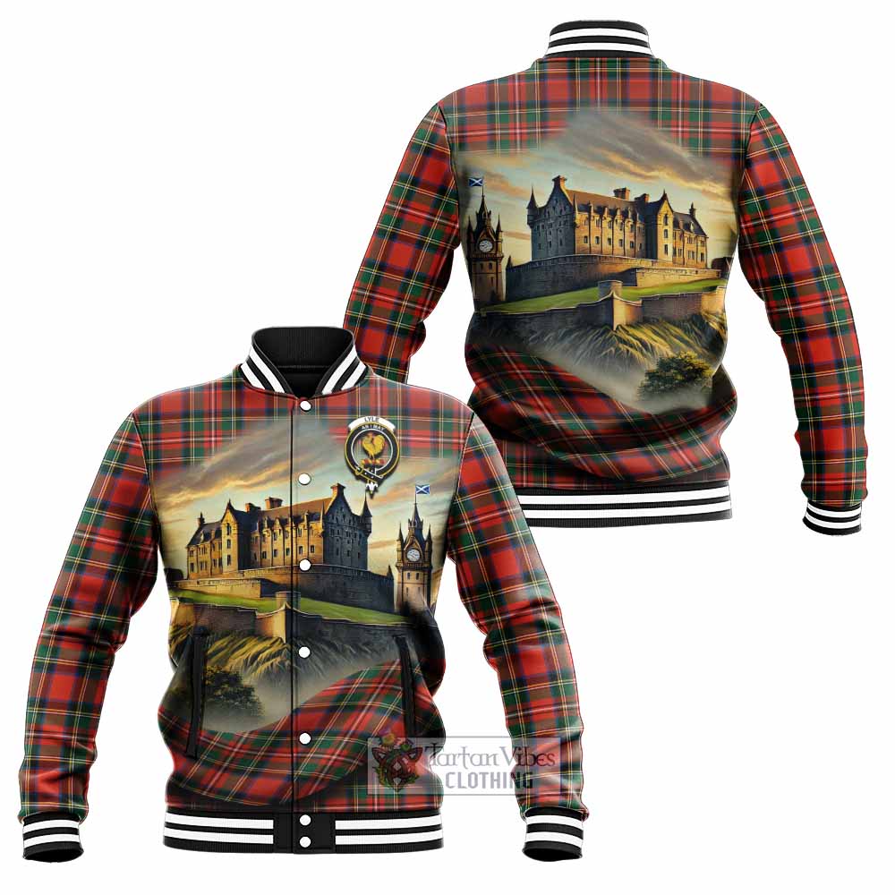Lyle Tartan Family Crest Baseball Jacket with Scottish Ancient Castle Style - Tartan Vibes Clothing