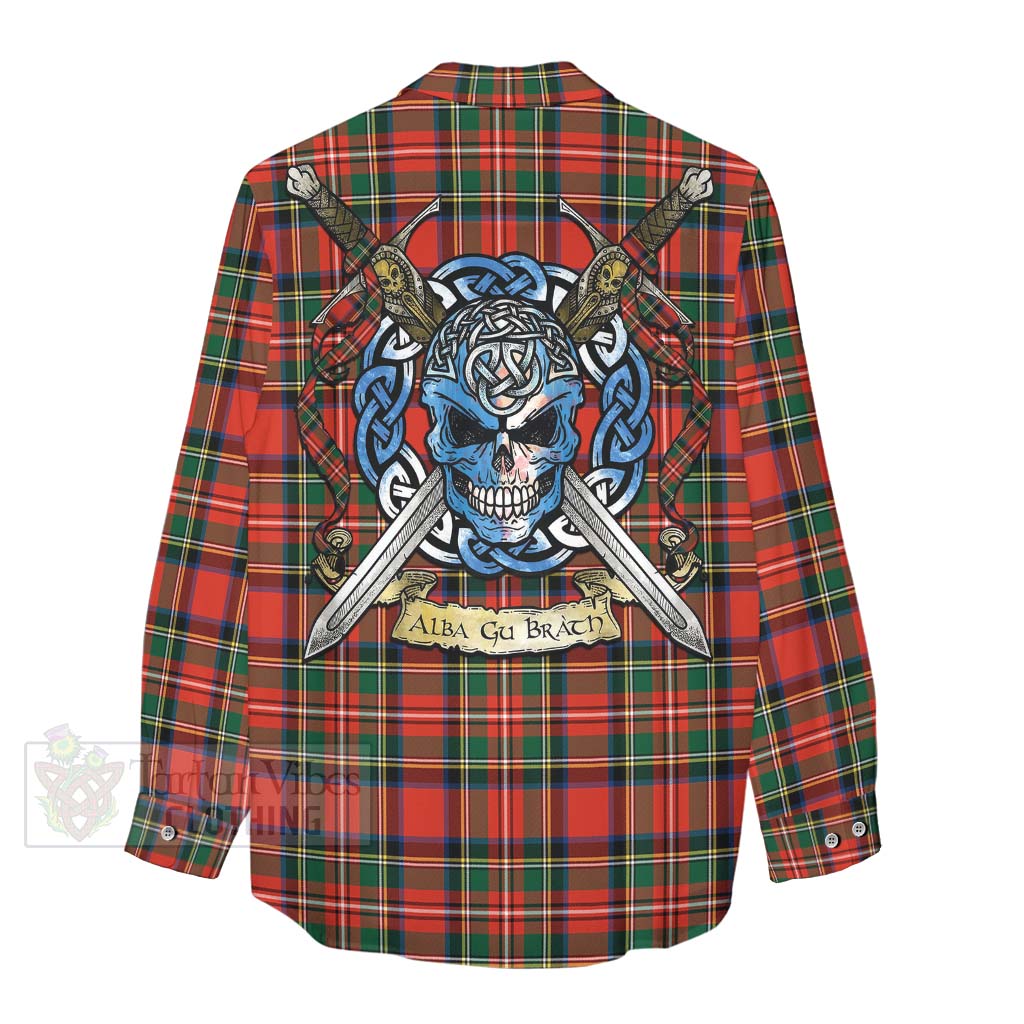 Lyle Tartan Women's Casual Shirt with Family Crest Celtic Skull Style - Tartan Vibes Clothing
