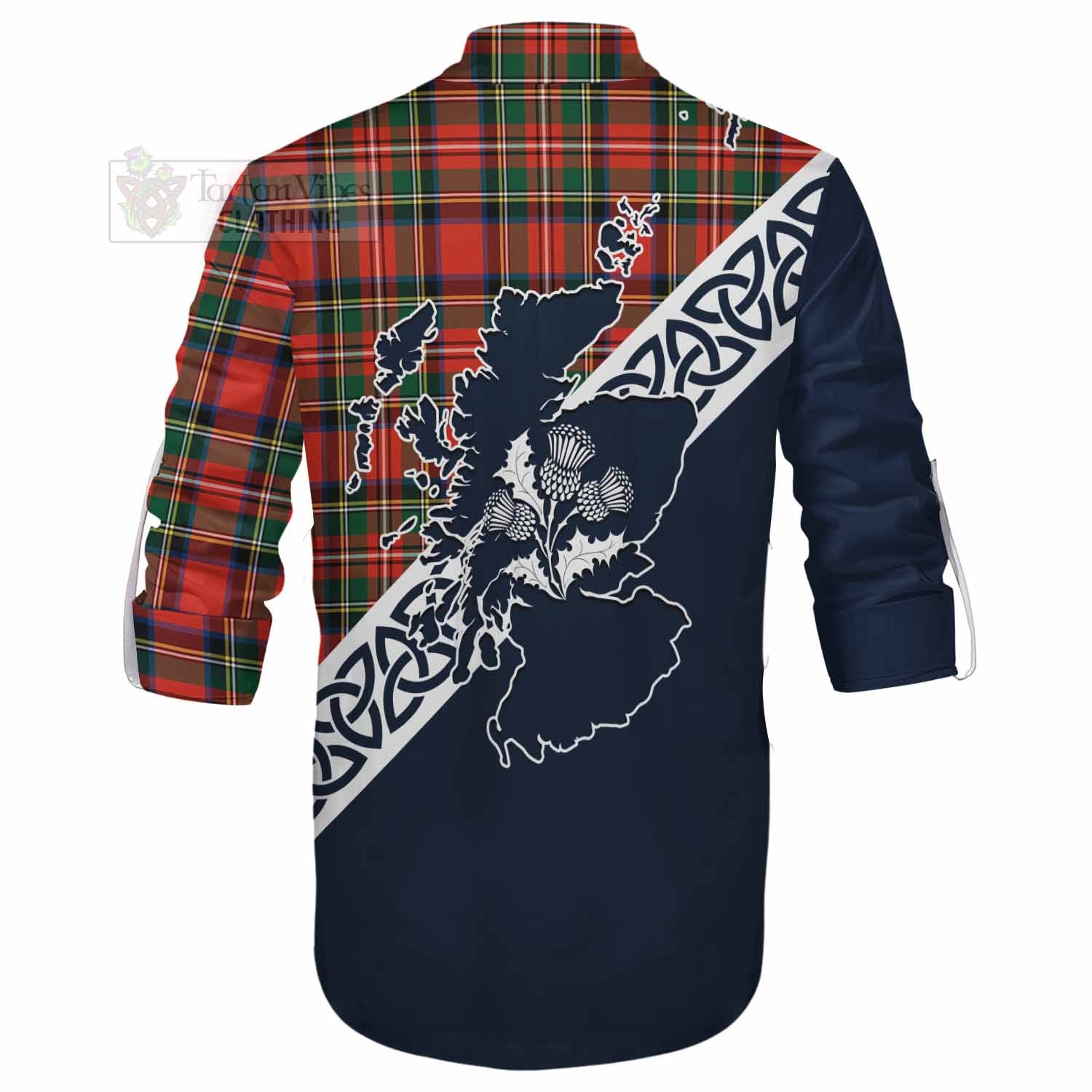 Lyle Tartan Ghillie Kilt Shirt Featuring Thistle and Scotland Map - Tartan Vibes Clothing