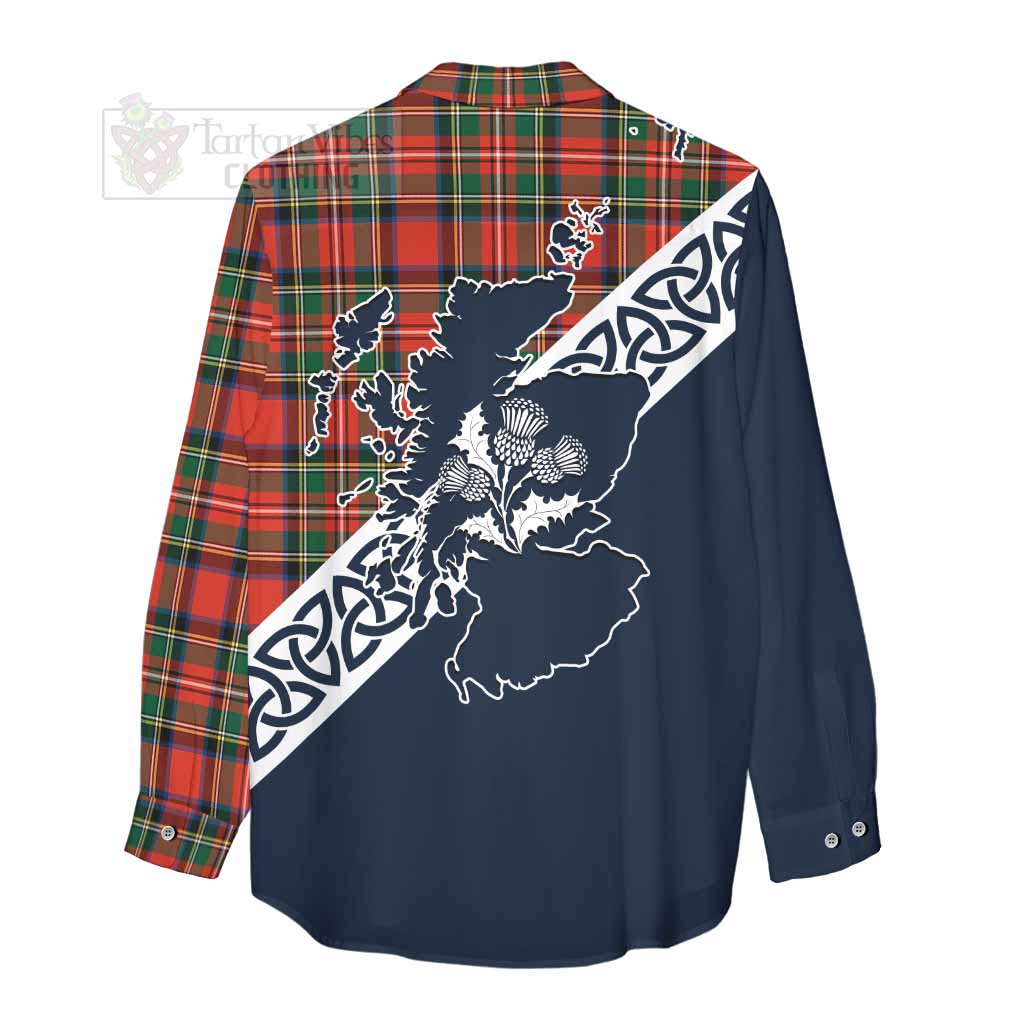 Lyle Tartan Women's Casual Shirt Featuring Thistle and Scotland Map - Tartan Vibes Clothing