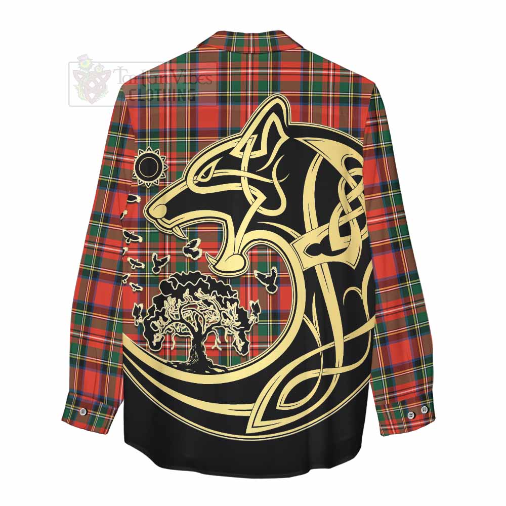 Lyle Tartan Women's Casual Shirt with Family Crest Celtic Wolf Style - Tartan Vibes Clothing