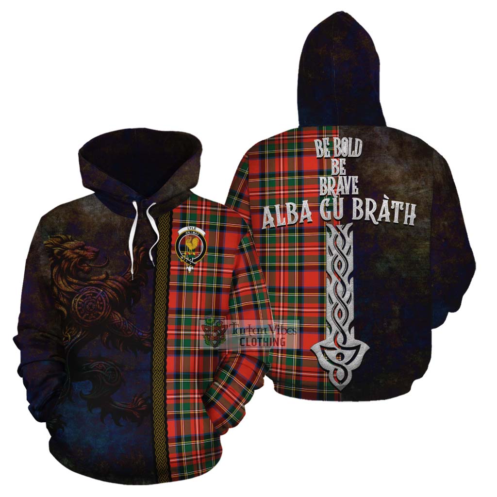 Tartan Vibes Clothing Lyle Tartan Family Crest Cotton Hoodie Alba Gu Brath Be Brave Lion Ancient Style