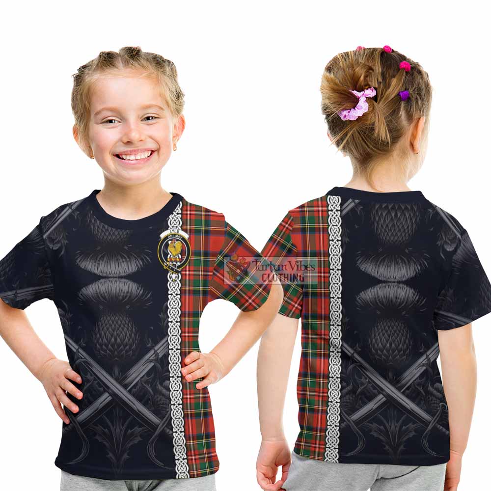 Lyle Tartan Kid T-Shirt with Family Crest Cross Sword Thistle Celtic Vibes - Tartan Vibes Clothing