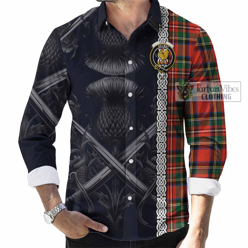 Tartan Vibes Clothing Lyle Tartan Long Sleeve Button Shirt with Family Crest Cross Sword Thistle Celtic Vibes