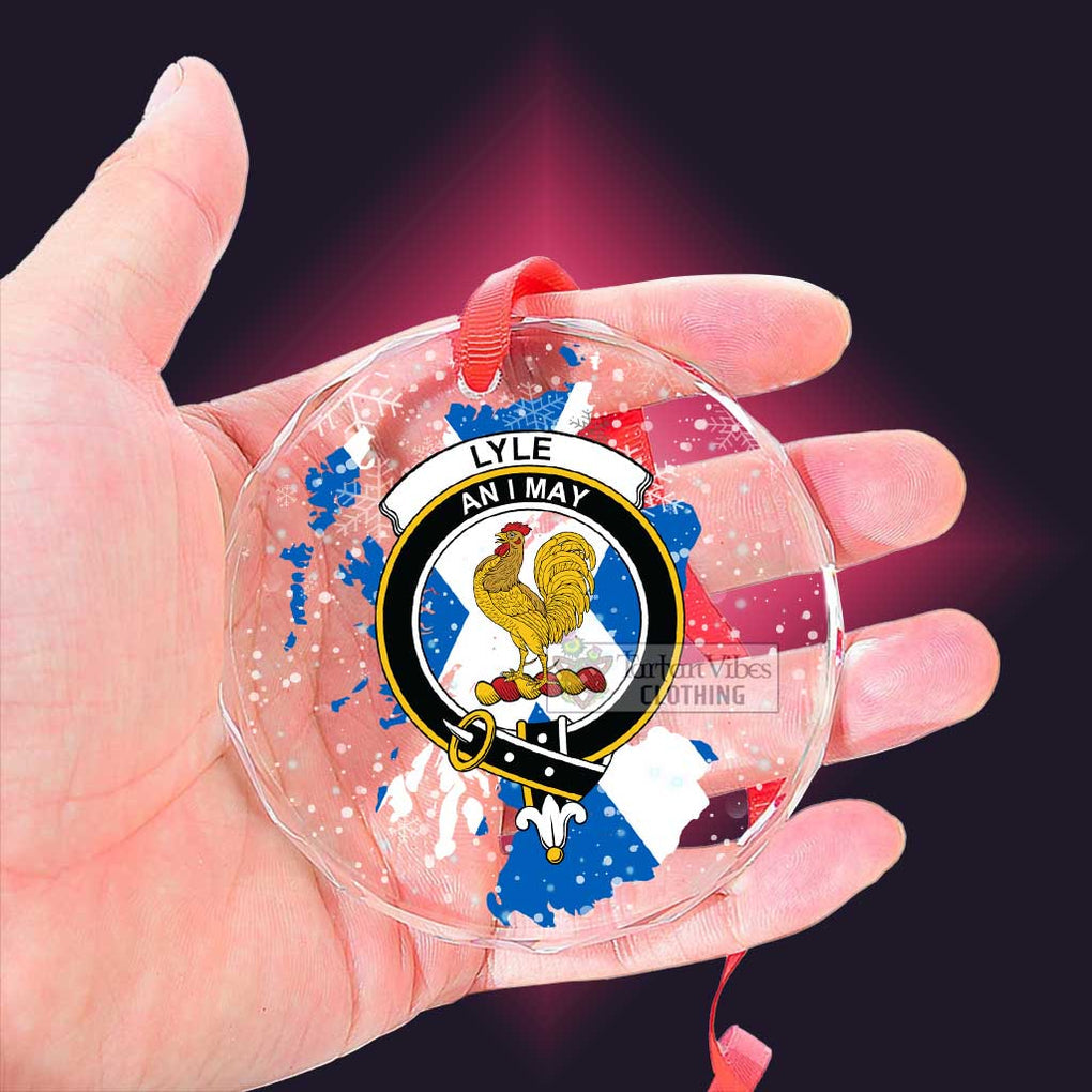 Lyle Clan Crest Christmas Glass Ornament with Scotland Map - 2D-tartanvibesclothing