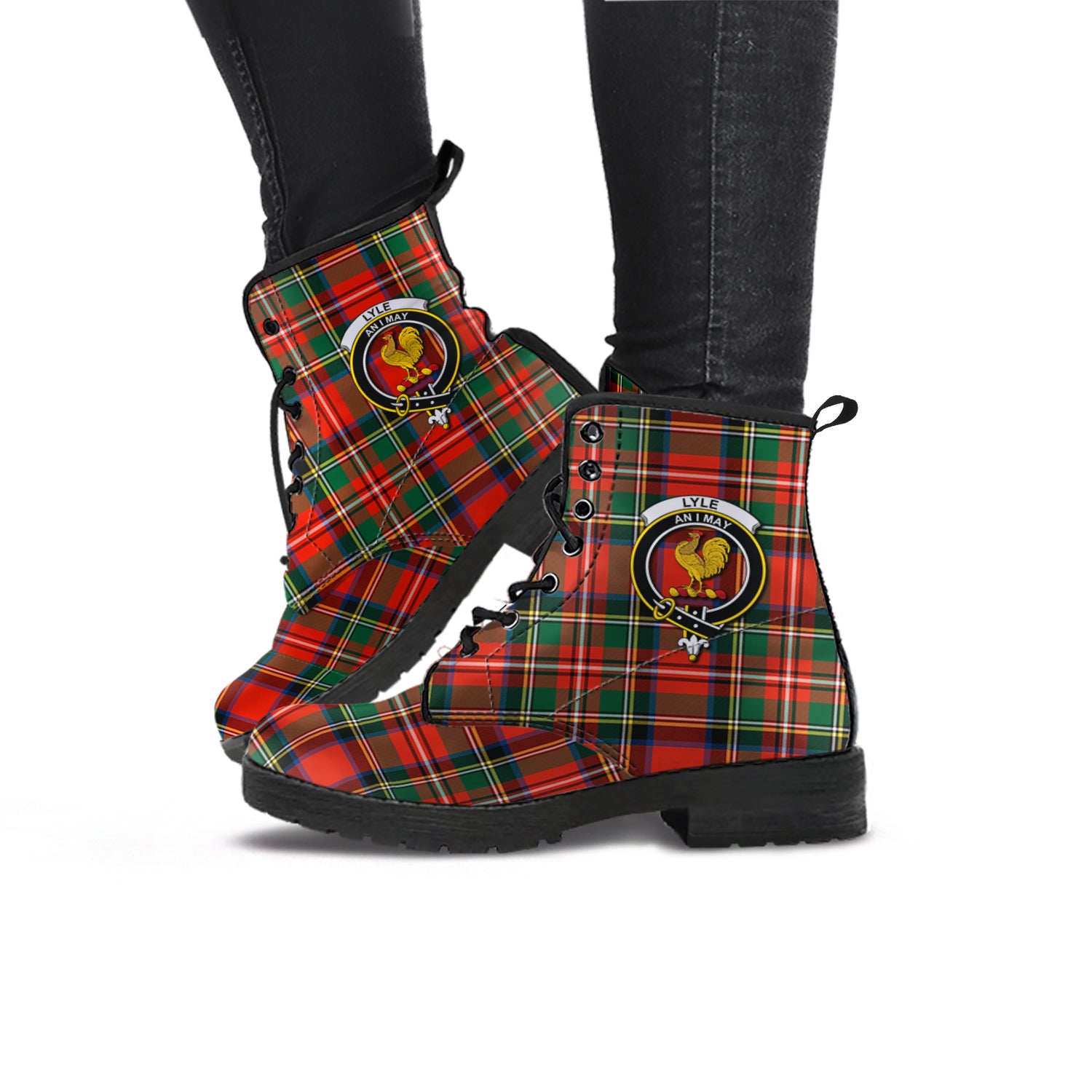 Lyle Tartan Leather Boots with Family Crest - Tartan Vibes Clothing