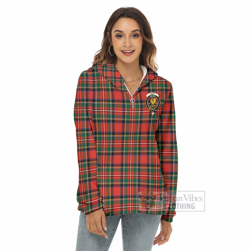 Lyle Tartan Women's Borg Fleece Hoodie with Half Zip with Family Crest - Tartan Vibes Clothing
