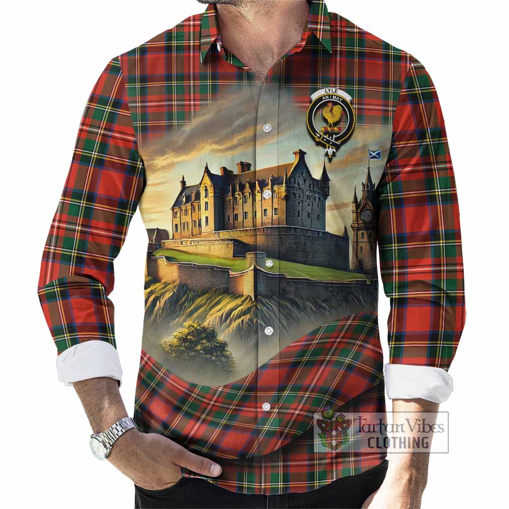 Tartan Vibes Clothing Lyle Tartan Family Crest Long Sleeve Button Shirt with Scottish Ancient Castle Style