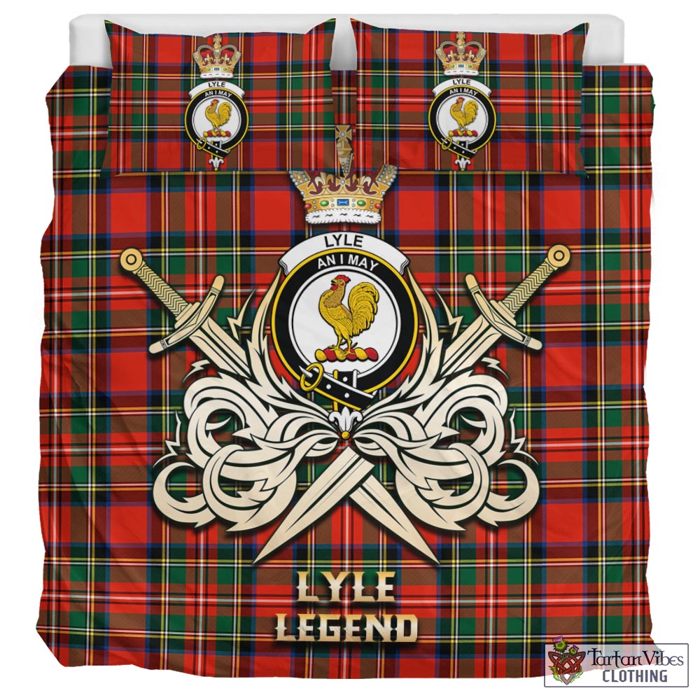 Tartan Vibes Clothing Lyle Tartan Bedding Set with Clan Crest and the Golden Sword of Courageous Legacy