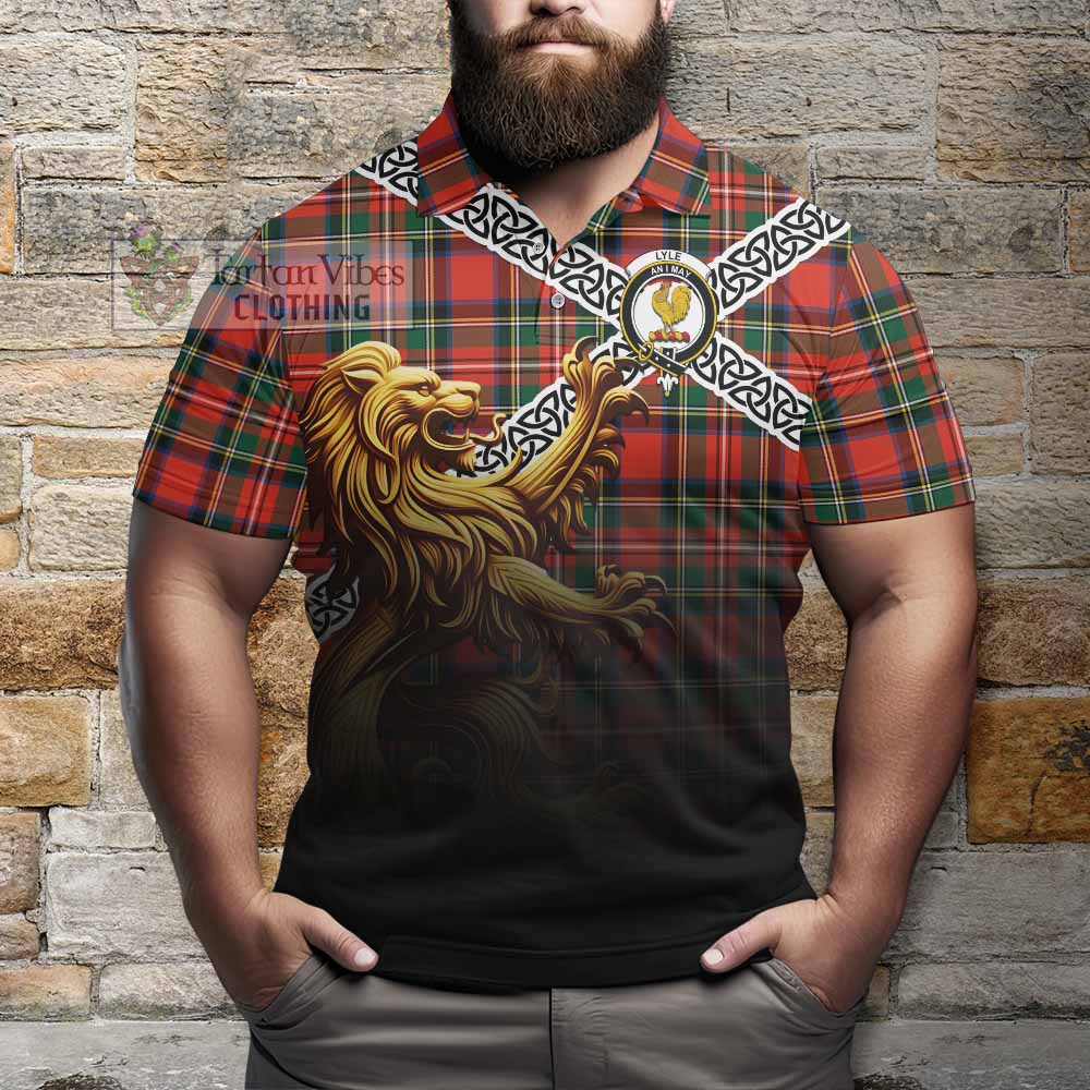 Lyle Crest Tartan Polo Shirt with Golden Lion Emblem Celtic Style - Tartan Vibes Clothing