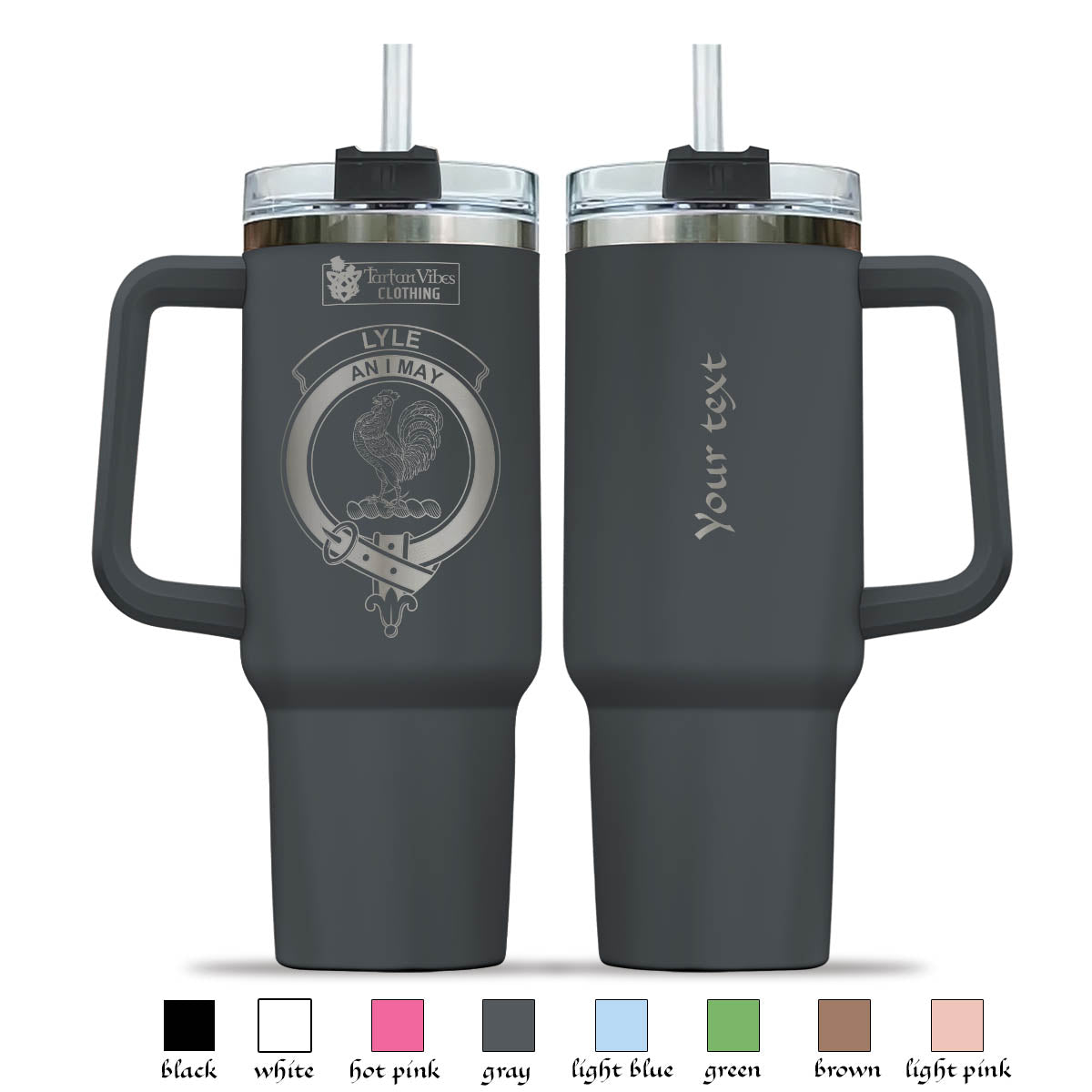 Lyle Clan Crest Engraved Tumbler with Handle - 2D-tartanvibesclothing