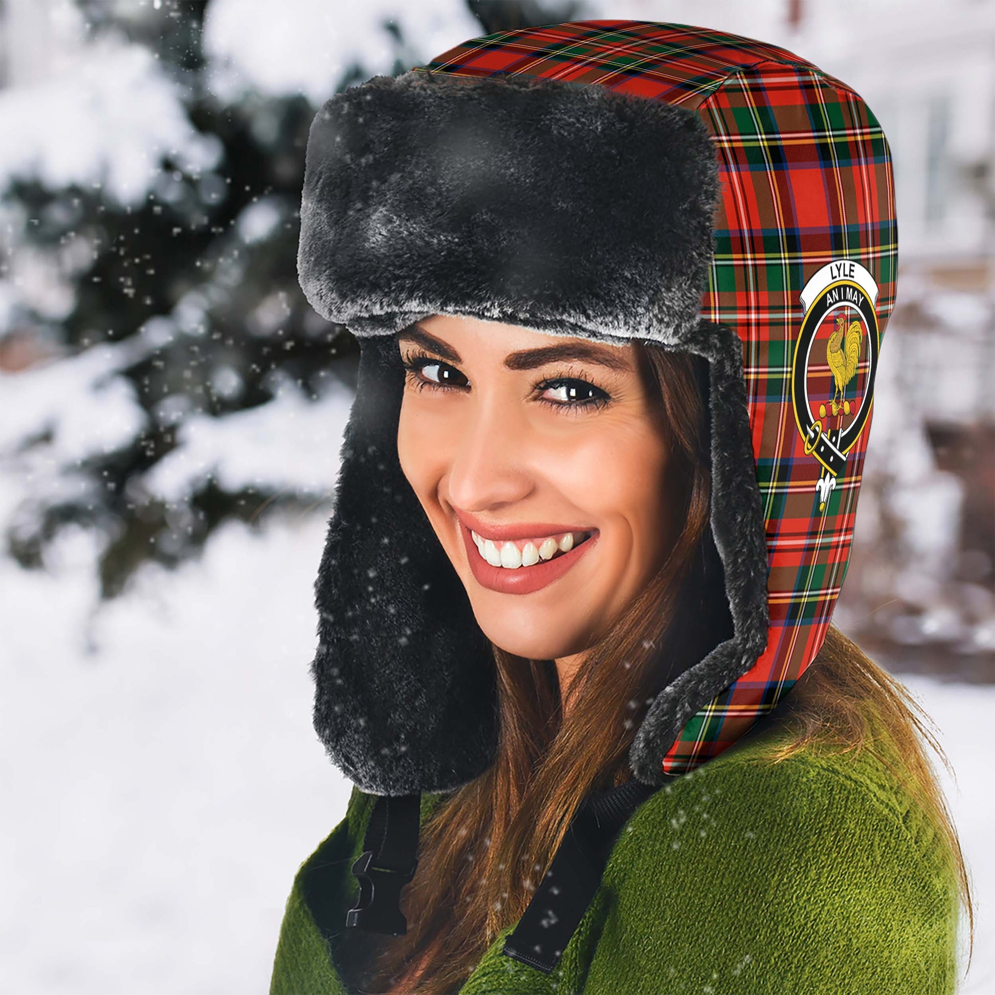 Lyle Tartan Winter Trapper Hat with Family Crest - Tartan Vibes Clothing