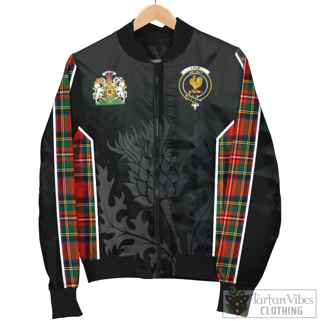 Tartan Vibes Clothing Lyle Tartan Bomber Jacket with Family Crest and Scottish Thistle Vibes Sport Style