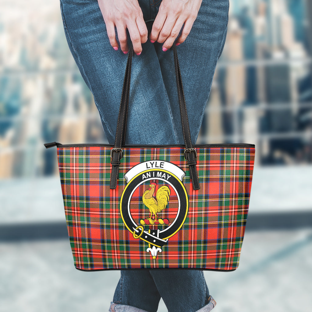 Lyle Tartan Leather Tote Bag with Family Crest - Tartan Vibes Clothing