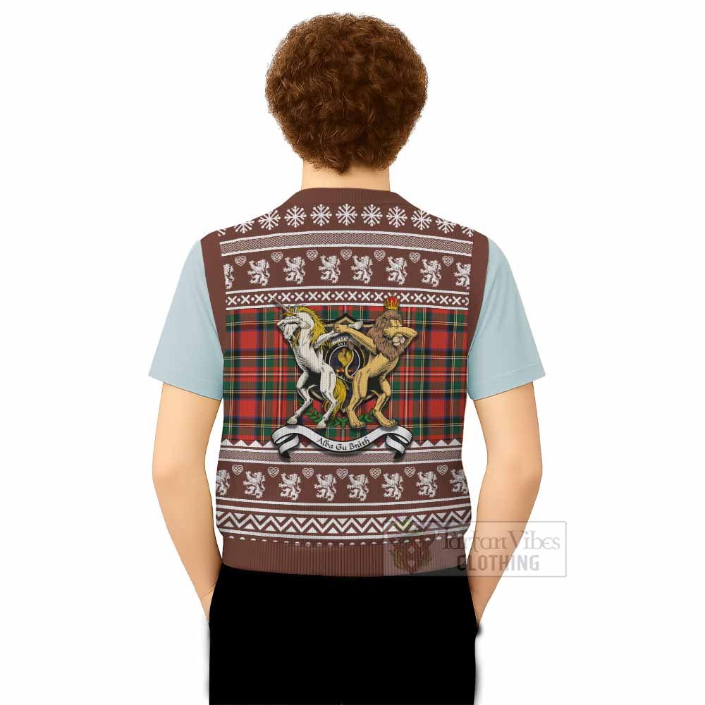 Lyle Clan Tartan Crest Christmas Knitted V-Neck Vest Coat of Arms Funny Style - Tartan Vibes Clothing