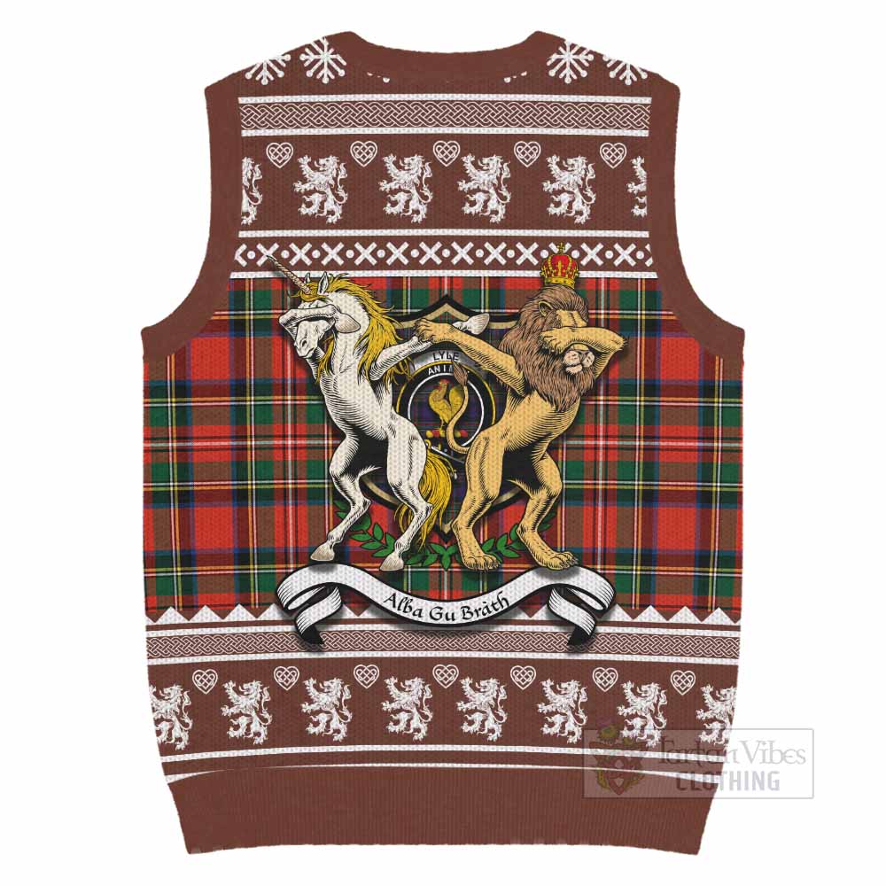 Lyle Clan Tartan Crest Christmas Knitted V-Neck Vest Coat of Arms Funny Style - Tartan Vibes Clothing