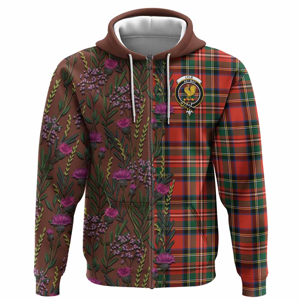 Lyle Family Crest Tartan Hoodie Scottish Thistle Flower Pattern Half Style - Tartan Vibes Clothing
