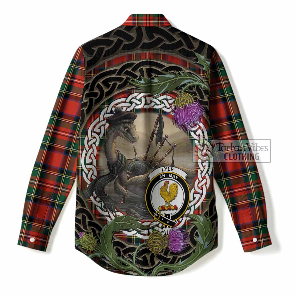 Lyle Tartan Crest Bagpipe Nessie Women Casual Shirt Scottish Loch Ness Monster Celtic Thistle