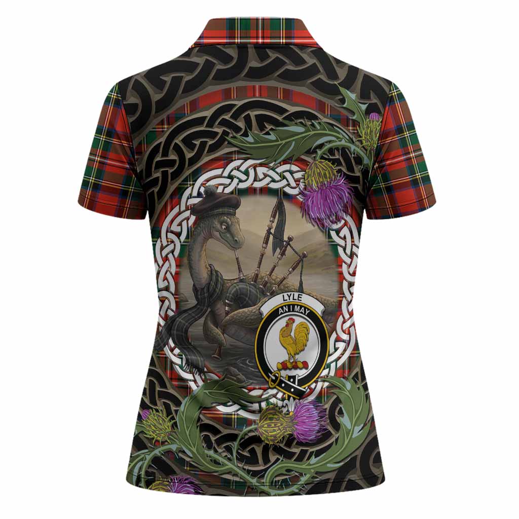 Lyle Tartan Crest Bagpipe Nessie Women Polo Shirt Scottish Loch Ness Monster Celtic Thistle
