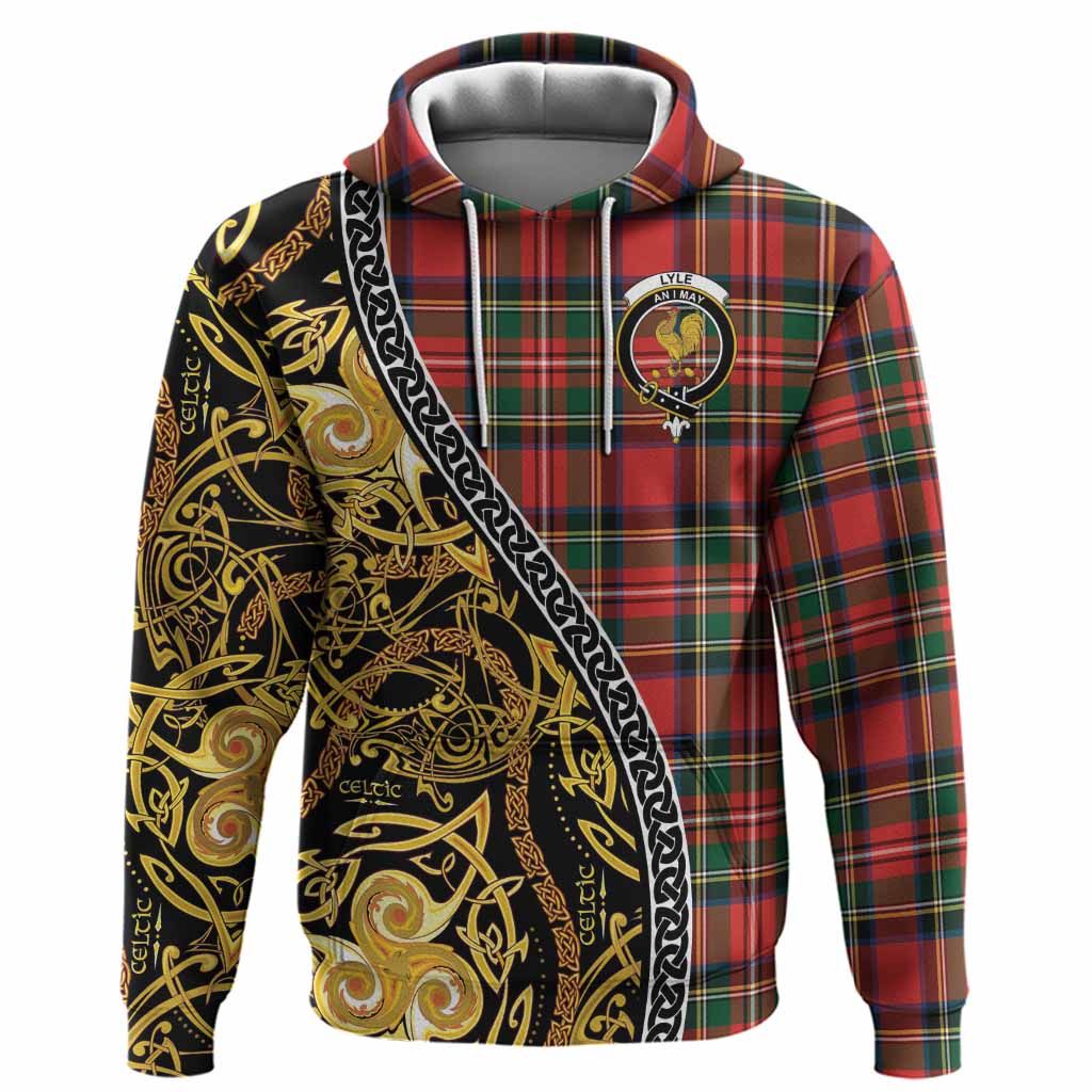 Lyle Tartan Crest Hoodie Celtic Knot and Triple Trickle Spiral Symbols